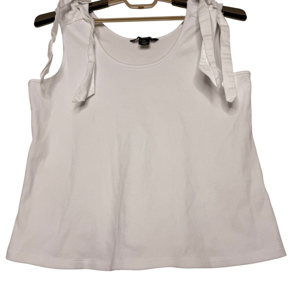 French Connection White Tie Shoulder Tank Top Ribbed Size XXL Bow Blouse Cotton